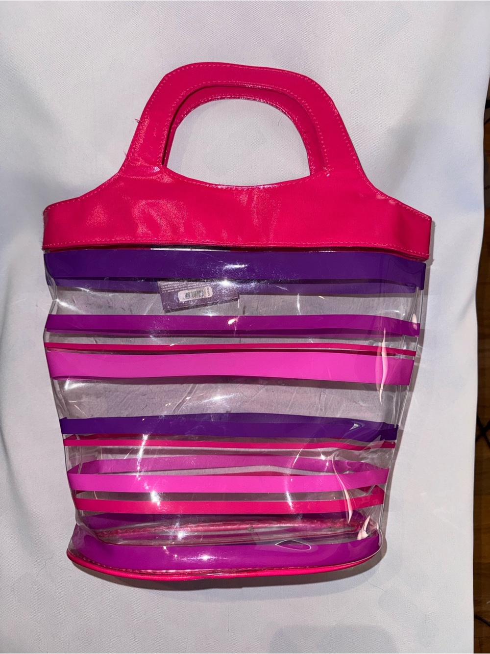 Vintage 2010 Bath & Body Works Clear Striped Tote Bag in Pinks & Purple
